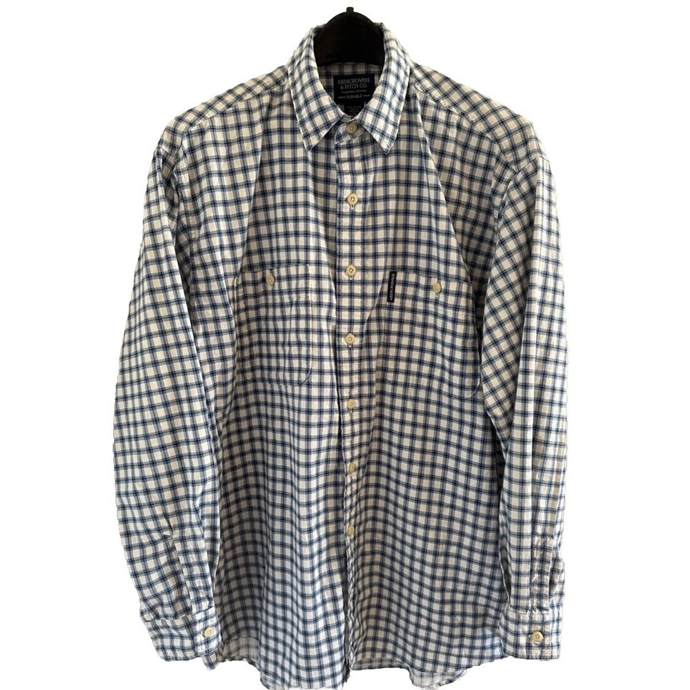 Abercrombie Fitch Shirt Mens Medium Blue Plaid Button Up Long Sleeve Cotton Blue